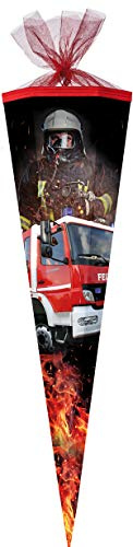 Schultüte/Zuckertüte 85 cm 12-eckig Feuerwehr Einsatz mit Sound mit Tüll/Textilborte-Verschluß