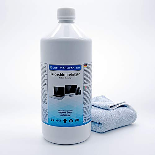 Blum - 1000ml Bildschirmreiniger Displayreiniger Nachfüllflasche + Mikrofasertuch 30x30 cm - Absolut streifenfreie Reinigung Aller Bildschirme und Displays.