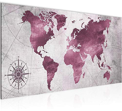 Runa Art Quadri Moderni Mappa Del Mondo Tela Non Tessuta Soggiorno Corridoio Vintage Antico Rosa 026012b