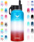 Vmini Bouteille d'eau avec couvercle à paille à large poignée, large goulot isotherme en acier inoxydable 18/8, 946 ml, dégradé bleu + blanc + rouge