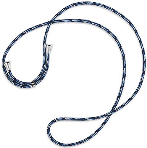 mtb more energy® Ersatz-Band für Handykette - blau gestreift - inklusive Endkappen (Silber) - hochwertige Austausch-Kordel - Band Seil Kette