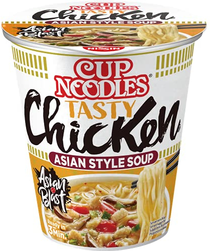 Nissin Cup Noodles – Chicken, Einzelpack, Soup Style Instant-Nudeln japanischer Art, mit Hühnerfleisch-Geschmack & Gemüse, schnell im Becher zubereitet, asiatisches Essen (1 x 63 g)