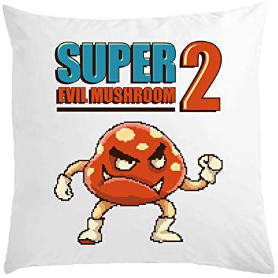 Super Evil Mushroom Retro Gaming Parody Pixel Art Weißes Kissen 40x40cm