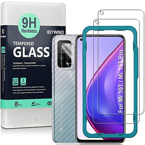 Ibywind Hartglas für Mi 10T / Mi 10T Pro, [2 Stück] mit Displayschutz für Kamera, Carbonfaser-Effekt, mit einem einfachen Installationsset