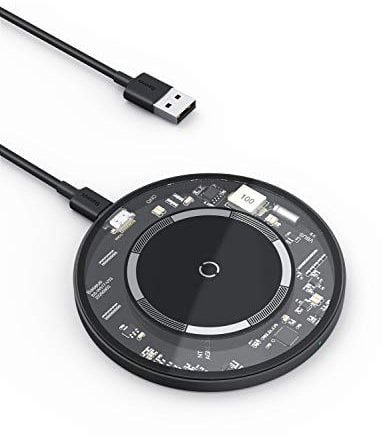 Wireless Charger, Baseus 15W Max Magnetic Wireless Charging Pad with USB-C Cable,Fast Charging for iPhone 12,11,Pro,Pro Max, X, Xs, Xr, Galaxy S20,S10, Note 10/9 & More (No AC Adapter)(Transparent)