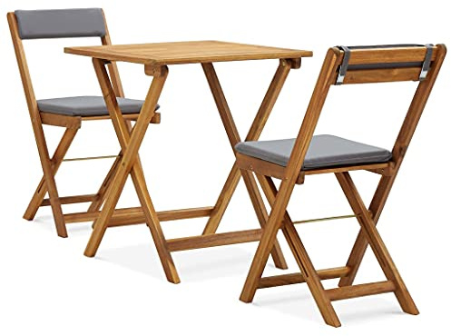 vidaXL Akazienholz Massiv Bistroset 3-TLG. Klappbar mit Auflagen Sitzgruppe Balkonset Gartenmöbel Gartengarnitur Terrassenmöbel Balkonmöbel