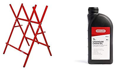 OREGON Steel Log Saw Horse, Foldable and Adjustable, 27 cm Log Capacity (584145) & OREGON Chainsaw Chain and Guide Bar Oil, 1 Litre Bottle (90844)