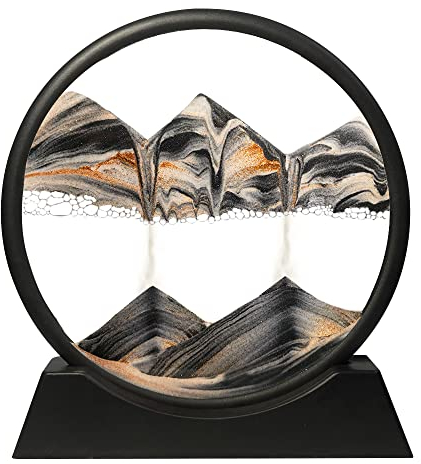 Muyan Image de sable en mouvement rond en verre 3D pour adultes et enfants - Grand jouet de bureau (noir, 17,8 cm)