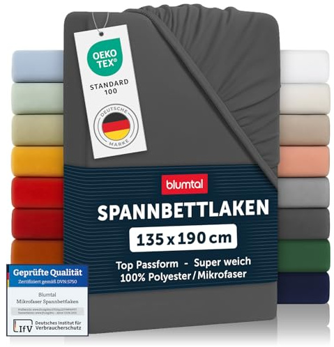 Blumtal® 2er Set Spannbettlaken 135x190x30cm aus Microfaser - Oekotex zertifiziertes Bettlaken Spannbettlaken in Anthrazit
