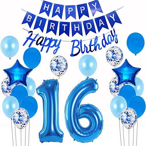 Luftballons 16 .Geburtstag Deko Junge blau Folien ballon 16 Geburtstag Deko Junge geburtstagsdeko 16 jahre geburtstag dekoration Junge, deko 16. Geburtstag Junge deko girlande 16 Geburtstag banner