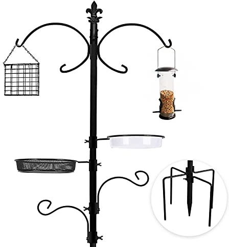 Urban Deco Bird Feeding Station With Feeders - Heavy Duty Pole With Hanging Station for Small Birds - Stand With Bath Tray and Feeder Tray