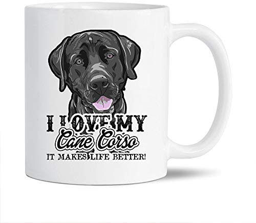 Lustige Tasse mit Aufschrift Cane Corso, weiße Tasse, Geschenkideen für Familie/Freunde, I Love My Cane Corso, Kaffeetasse, lustige Cane Corso Tassen, Keramik, 325 ml