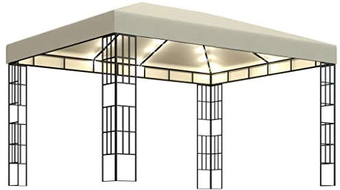 vidaXL Cenador con Tira de Luces Lateral Pérgola Jardín Patio Toldo Sombrilla Parasol Tienda Carpa Marquesina Desmontable 3x4 m Crema