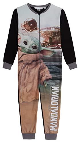 The Mandalorian Onesie für Kinder Baby Yoda Schlafanzug Jungen All in One Star Wars Fleece Pjs Nachtwäsche Reißverschluss Loungewear, grau, 7-8 Years