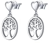 Lydreewam Arbre de Vie Ovale Boucles d'oreilles Pendantes pour Femme Argent Sterling 925 Coeur Amour Boucles d'oreilles, Fête des mères Boite Cadeau Emballée