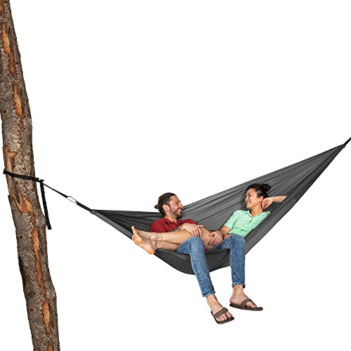 Tatonka Hammock Double - Superleichte Outdoor-Hängematte für 2 Personen - Inklusive Befestigungsset (2X Gurtbänder / 2X Karabiner) - Belastbar bis 180 kg - 290 x 190 cm - Titan Grey