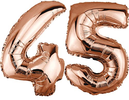 DekoRex Folienballon Rosegold 40cm Geburtstag Jubiläum Hochzeit Deko (Zahl 45)