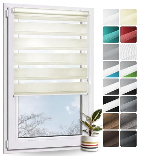 Rollmayer Doppelrollo Klemmfix ohne Bohren Creme B75 x H220cm | Klemmrollo Fensterrollo Duo Rollo Sonnenschutzrollo Zebrarollo Seitenzugrollo für Fenster und Tür