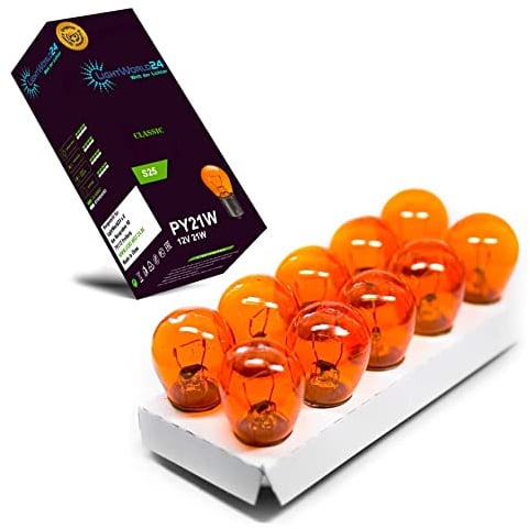 LIGHTWORLD24 10 x PY21W Ampoule Clignotant 12V BAU15s S25 21W Orange – Ampoules Voiture Clignotant Avant/Arrière – Ampoule Auto Halogène Couleur Ambre