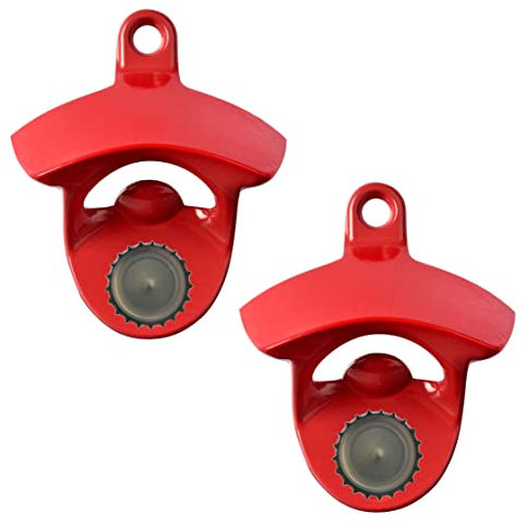 Luwanburg Red Magnetic Beer Bottle Opener Wall Mounted Stainless Bottle Cap Opener with Magnets Outdoor (Pack of 2)