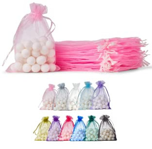 Soul Projekt [50 Stk.] Organzasäckchen mit Kordelzug für Hochzeiten, Schmuck, Geburtstage, Bastelarbeiten, Kristalle, Süßigkeiten, Gastgeschenke. Hellrosa Organza Bags Light Pink 10x15 x50