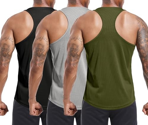 Holure 3er Pack Tank Top Herren, Achselshirts Sport Ärmelloses Shirt Unterhemd Fitness Sleeveless T-Shirt für Training Fitness Bodybuilding Vest Schwarz/Grau/Grün XL