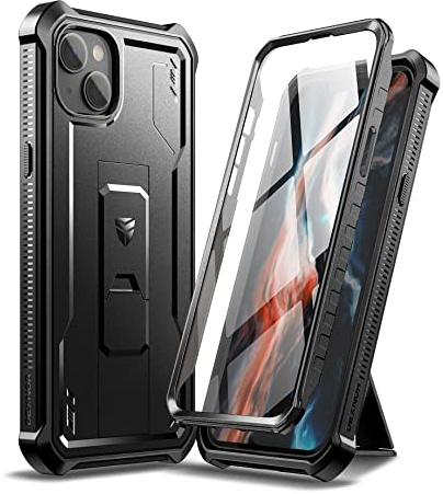 Dexnor for Apple iPhone 14 Plus Case, [Built in Screen Protector and Kickstand] Heavy Duty Military Grade Protection Shockproof Protective Cover for Apple iPhone 14 Plus - Black