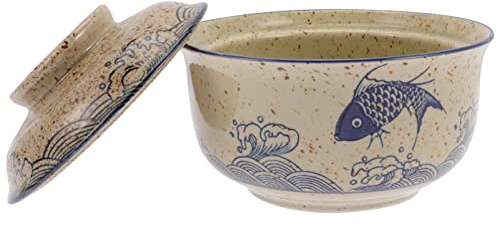 Yardwe Ceramic Soup Bowl Japanese Style Ceramic Bowl Ramen Bowl with Lid Japanese Cereal Bowls Microwave Oven Safety for Soup Rice Noodle Porridge Assorted Color Japanese Miso Bowls
