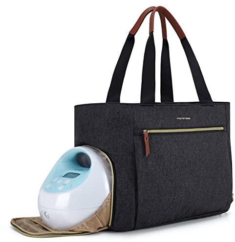 mommore Breast Pump Bag Diaper Tote Bag with 15 Inch Laptop Sleeve Fit Most Breast Pumps Like Medela, Spectra S1,S2, Evenflo, Dark-grey, One Size