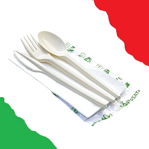 HYPER form Set Posate Biodegradabili e Compostabili Tris Forchetta Coltello Cucchiaio e Tovagliolo 100 Pezzi