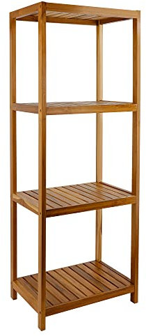 VaeFae Teak-Badezimmer-Regal, 4-stöckiges Aufbewahrungsregal, Holzständer, Regal Organizer für Badezimmer, Küche, Wohnzimmer, Waschküche, Garage