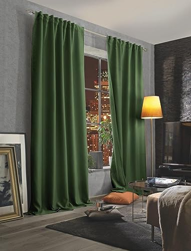 HOMEbasics 85970 | Akustikvorhang ACUSTICO mit Dim-Out-Stoff, Farbe:Oliv, Größe:245 x 135 cm