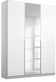 Rauch Möbel Alabama Schrank Kleiderschrank Weiss Hochglanz/Grau mit Spiegel, 3-türig, Inklusive Zubehörpaket Premium, 2 Kleiderstangen, 5 Einlegeböden, 2 Schubkästen, BxHxT 136x210x54 cm