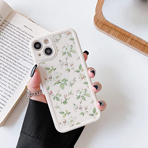 ZTOFERA Compatible with iPhone 14 Plus Floral Case for Girls Women, Flexible Silicone Protective Phone Case with Cute Flower Leaves Pattern Ultra Slim Shockproof Bumper Cover for iPhone 14 Plus, Beige