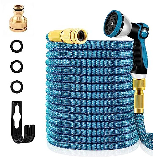 BUICXJKZ Expandable Garden Hose 150FT, Flexible Hosepipe, 10 Pattern Spray Nozzle, Durable 3450D, Durable 3450D Flexible Water Hose 3/4&1/2 Fittings