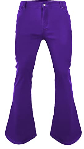 Pantaloni da uomo con fondo a campana anni '70, pantaloni svasati da discoteca, adatti per abiti anni '60 e '70, jeans vintage da uomo con fondo a campana, Viola, 30 W
