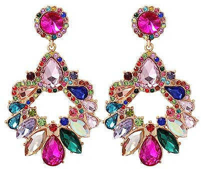 Pendientes de Mujer de Colores Pendientes Mujer Goteo de Cristal Geométrico Pendientes