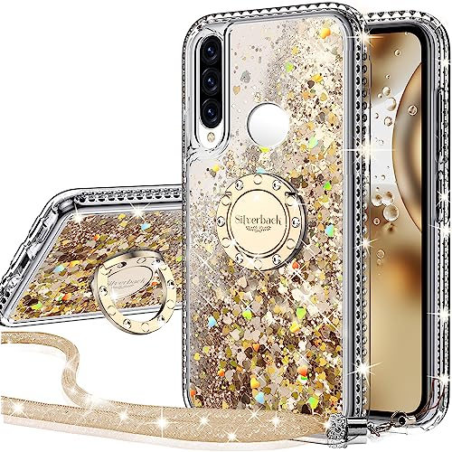 Miss Arts für Huawei P30 Lite Hülle, [Silverback] Mädchen Glitzern Handyhülle mit Ringständer, Cover Silikon Clear Schutzhülle für Huawei P30 Lite - Gold