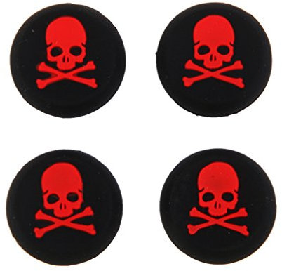 Lot de 4 capuchons en silicone pour boutons PS4 - Tête de mort rouge