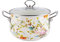 Großer Suppentopf aus Emaille, 5,5 Liter, Antihaft-Kochtopf mit Glasdeckel, Blumen-Emaille auf Stahl, Kochtopf mit Deckel, Vintage-Suppentopf mit Griffen – 5 Quart (Typ 2)