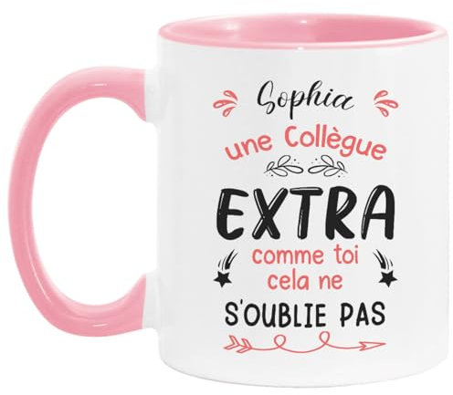 Lalasol Mug Cadeau Collègue Femme Prénom Nom Personnalisé - Tasse Collègue Cadeau Femme Chef Départ de Travail Anniversaire Noël - Bicolore Rose/Blanc
