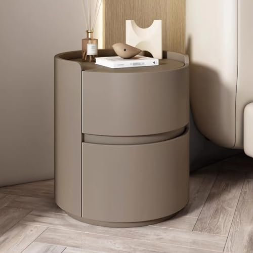 Runder Nachttisch, Kleines Nachttischchen-Set für Schlafzimmer Aus Holz, Nachtschrank mit Außenleder, Nachtkommode mit Stauraum, für Schlafzimmer Wohnzimmer ( Color : Dark brown , Size : 45x45x50cm )