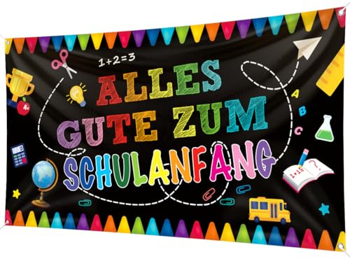 Alles Gute Zum Schulanfang Banner 200x110cm großes Banner für den ersten Schultag, Willkommen zurück in der Schule, Party-Dekorationszubehör, Banner für Klassenzimmer, Büro, Schule, Lehrer(Schwarz)