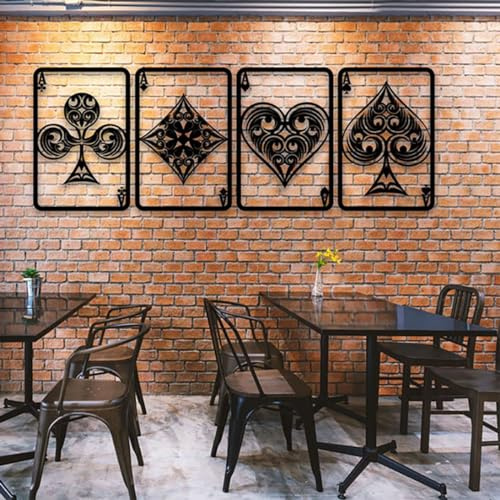 Supzldas 4PCS Metal Poker Playing Cards Wall Art, Sign Decor for Living Room, Game Room, Gamer Gift