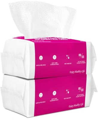 Disposable Face Towel 120 Count, Cotton Tissue Dry Face Wipes Skin Clean, Unscented and Ultra Soft Disposable Face Towelette for Washing Face, Makeup Removing (Pearl Pattern)