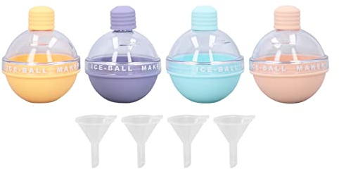 4 Stück Eishockeyform, Kugelförmige Eisherstellungsbox mit Deckel, Eisballhersteller Leicht zu Entformende Eiswürfelformen Eiskugelhersteller Schimmel Glühbirnen Eisform Silikon Whisky Eisball Maker