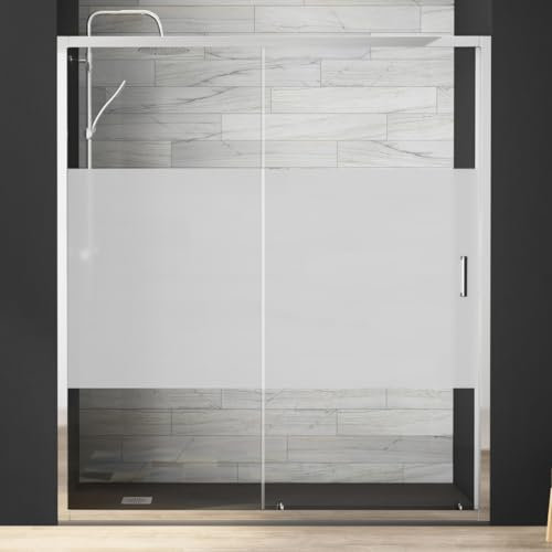 Mampara de Ducha Frontal Corredera 1 Puerta 1 Fijo | Vidrio Templado 5mm Antical Altura 190cm Serigrafía | Perfil Cromo Brillo 110cm (Adaptable 108-112cm)