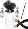 20er Jahre Accessoires, Gatsby Accessoires Damen Stirnband Perlenkette Ohrringe Lange Handschuhe Zigarettenspitz, 1920 Charleston Accessoires Halloween Kostüm Fasching Accessoires