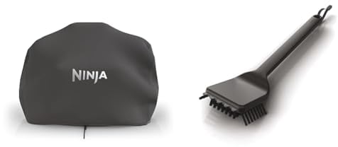 Ninja Woodfire Housse pour barbecue XL, Anti-décoloration, Compatible avec OG850 / OG901, XSKOGXLCVREU + Brosse de Nettoyage de barbecue, Noire, XSKOGXLCNBSEU