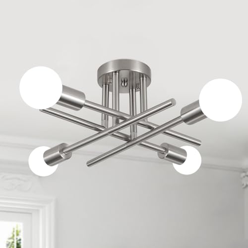 MRHYSWD Deckenleuchte Silber Vintage Deckenlampe Wohnzimmer Schlafzimmer Küche Flur, 4 Flammig Lampe Decke Deckenbeleuchtung Industrial Kronleuchter Modern Retro Deckenlampe E27 (Ohne GlüHbirnen)